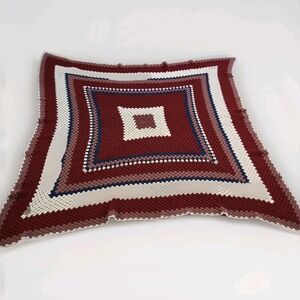 Large Granny Square Homemade Crochet Afghan  Blanket  75x75 Maroon,pink,blue